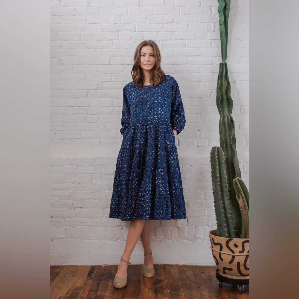 Voloshin - Amer Vintage Fabric Tiered Dress - Indigo
